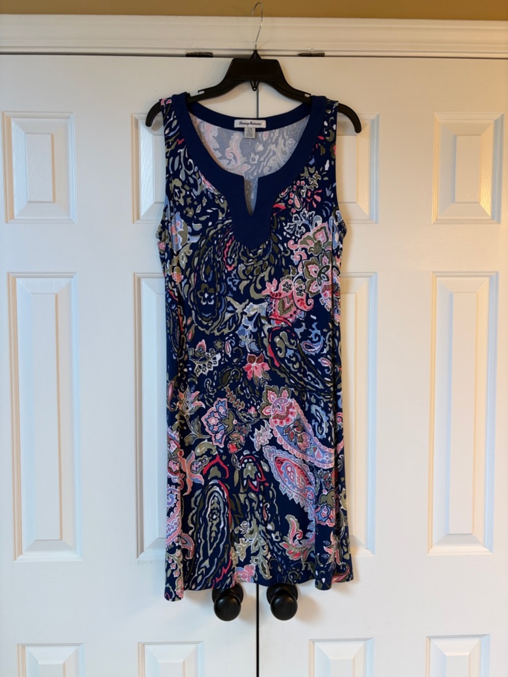 Tommy Bahama Navy Paisley Midi Dress with Pink Accents